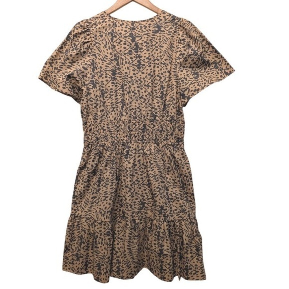 By Anthropologie Leopard Print Smocked Waist Tiered Ruffle Mini Dress Brown Sz M - Picture 3 of 14